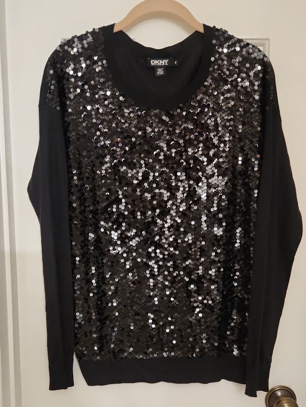 DKNY Silk & Cashmere Sequin Front Pullover - Size M